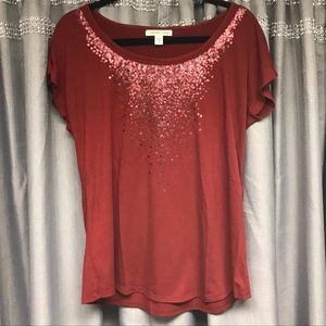 Coldwater Creek Red Sequin Tee Shirt
